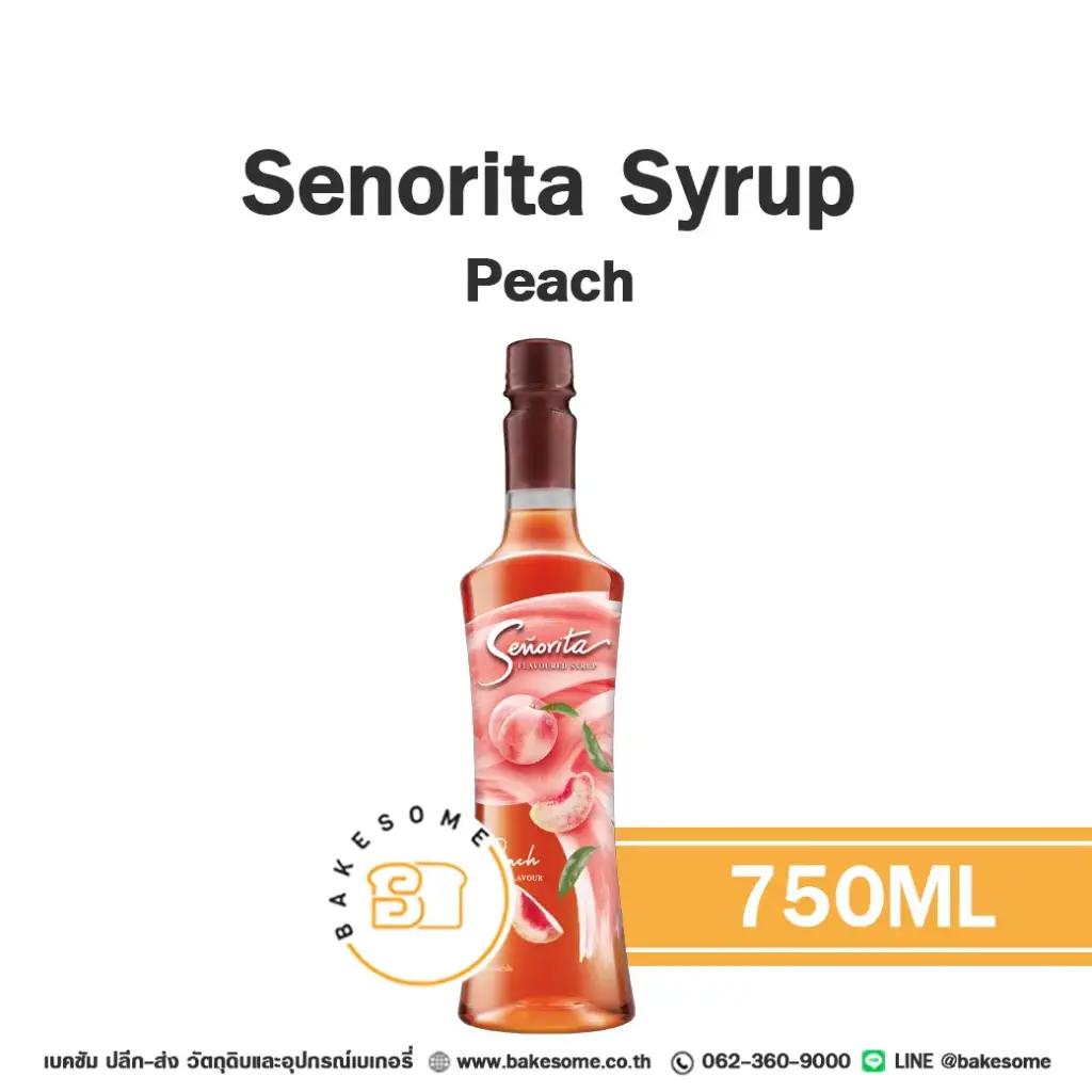 ไซรัป SENORITA Syrup Peach 750 มล. (เซโนริต้า) สำหรับกาแฟ ชา และเครื่องดื่ม